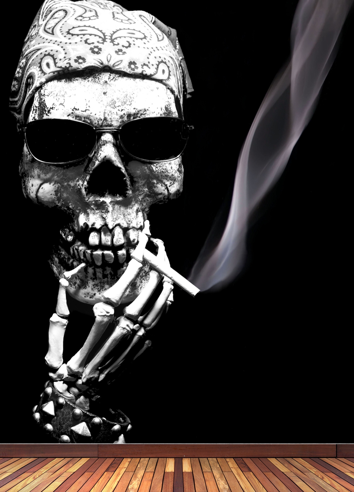 Vlies Tapete XXL Poster Fototapete Totenkopf Smoke Zigarette