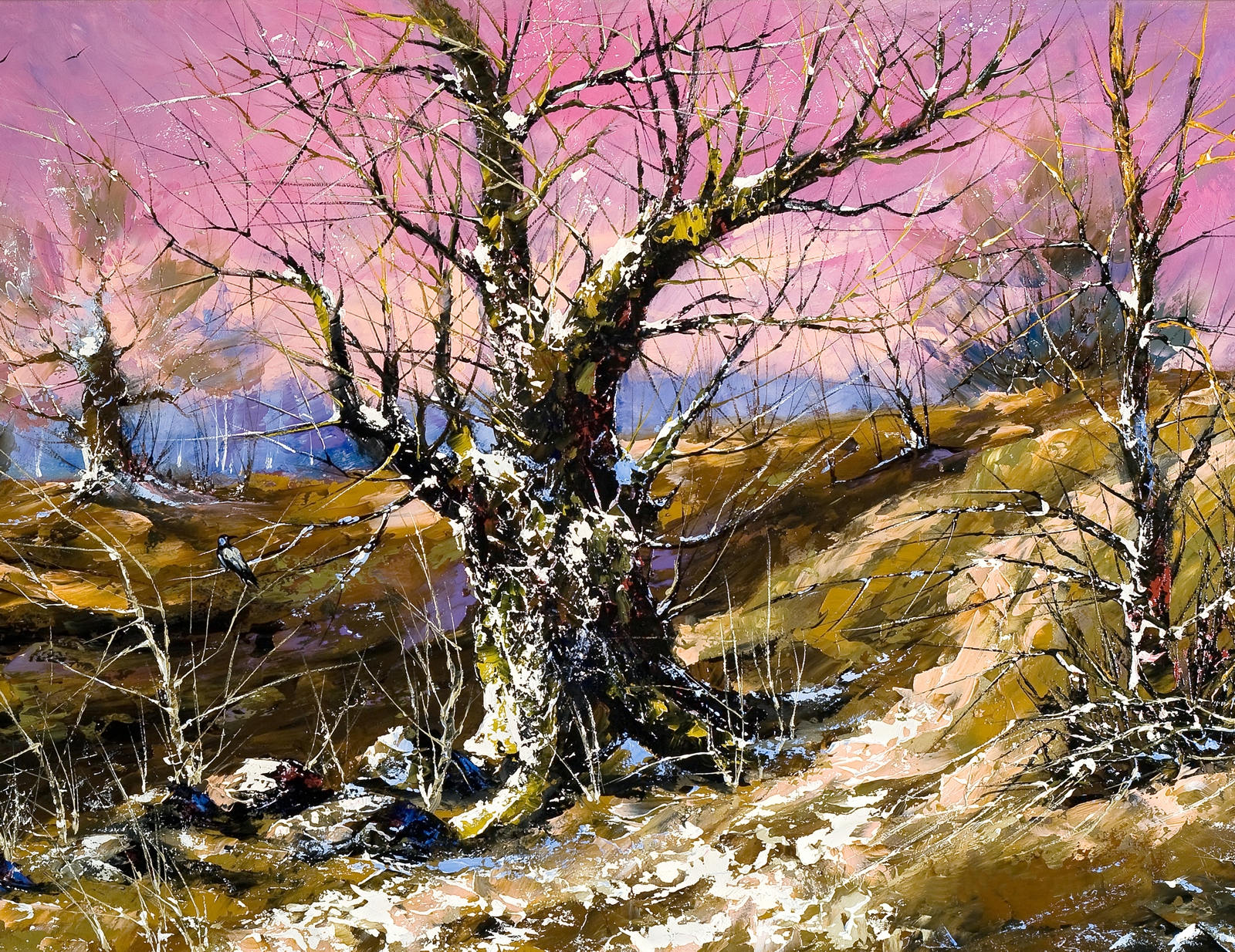 Leinwandbild Gemälde Baum im Winter