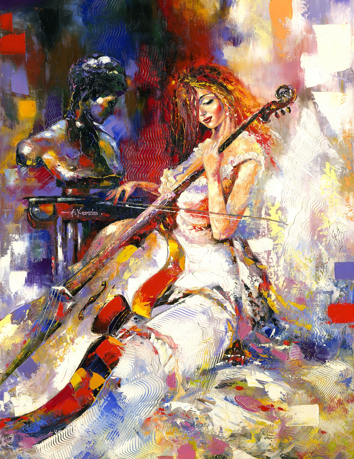 Leinwandbild Gemälde Cello