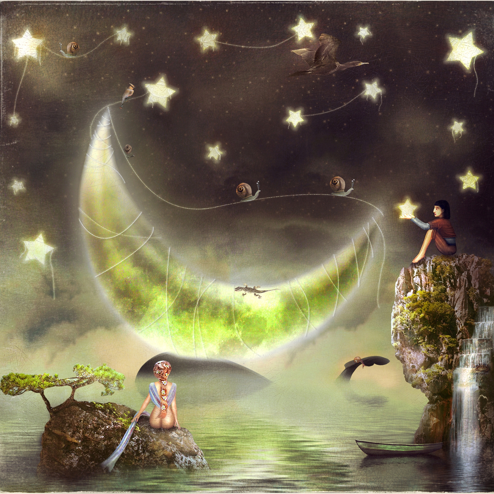 Beistelltisch Couchtisch mit Motiv Fantasy Romantik Traumland mit Mond