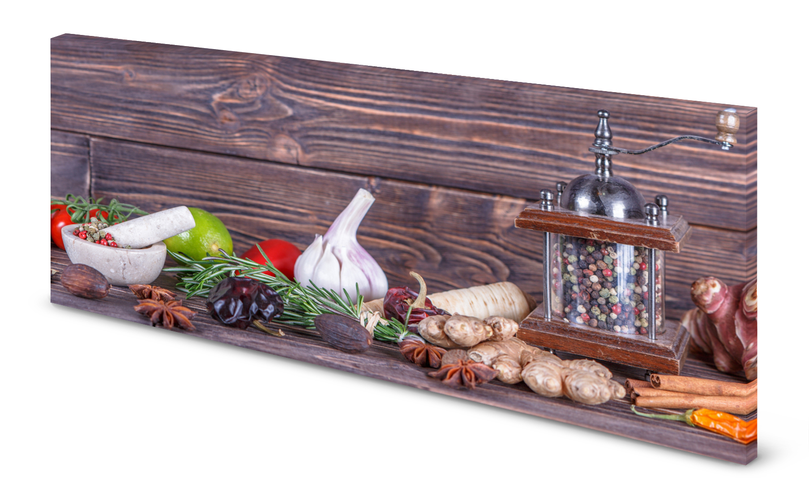 Magnettafel Pinnwand Küche Holzoptik Gewürz Knoblauch Pfeffer