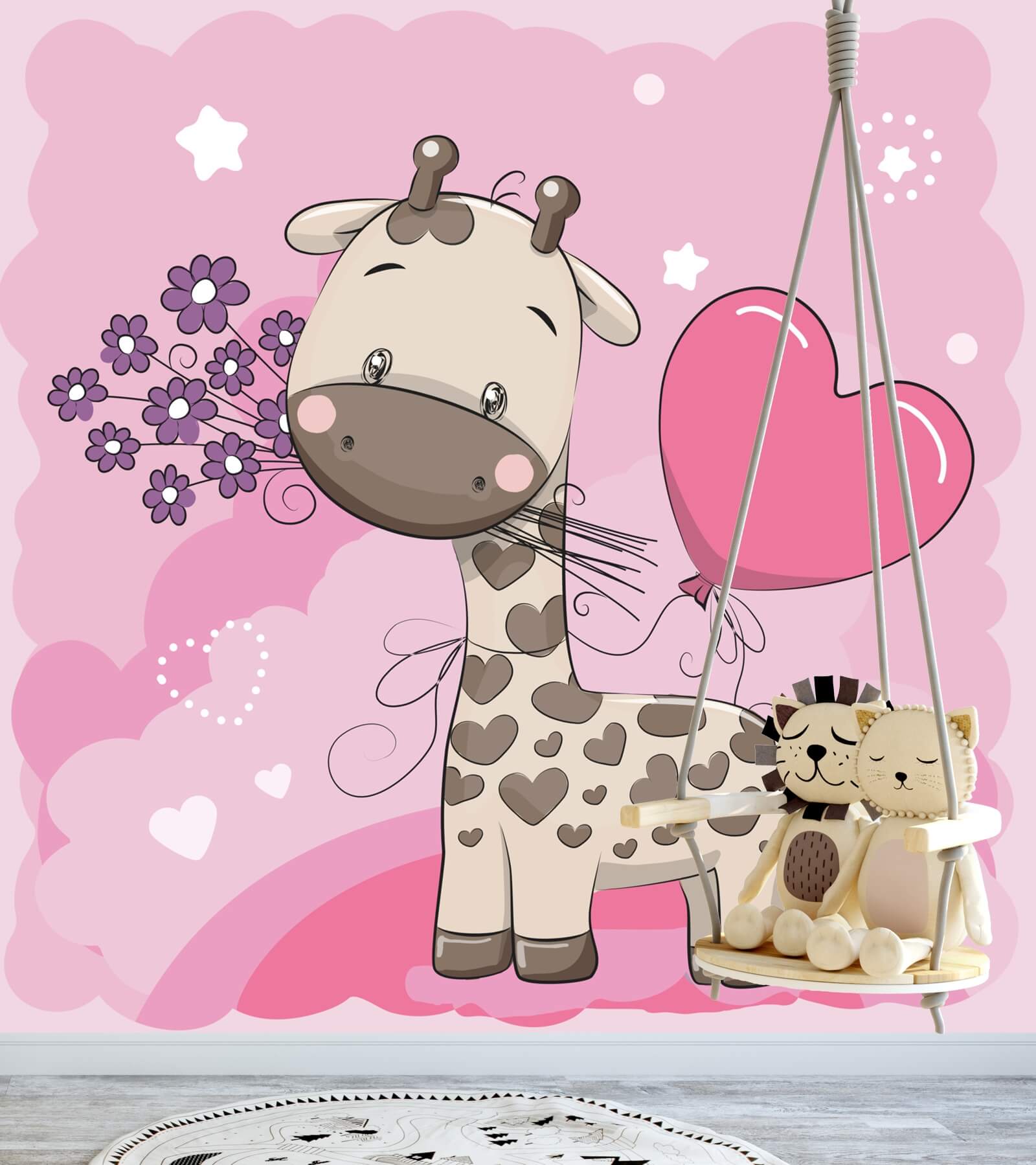 Vlies Tapete Poster Fototapete Kinderzimmer Giraffe rosa lila