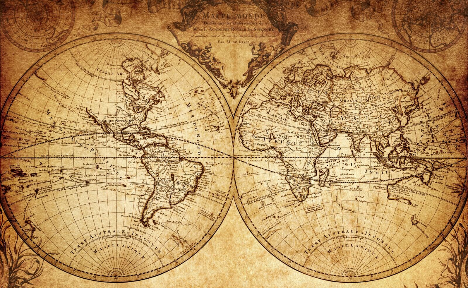 Couchtisch Tisch mit Motiv Bild Weltkarte Globus Antik
