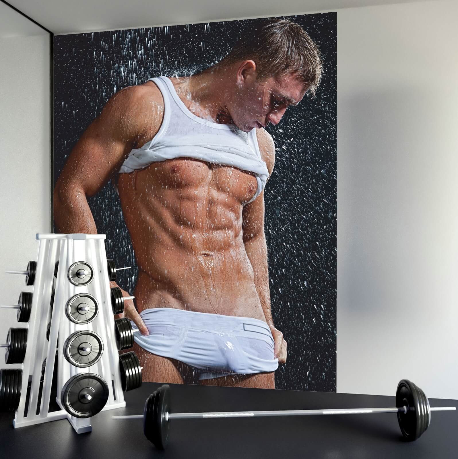 Fototapete XXL Poster Vlies Sport Fitness sexy Sixpack wet Man