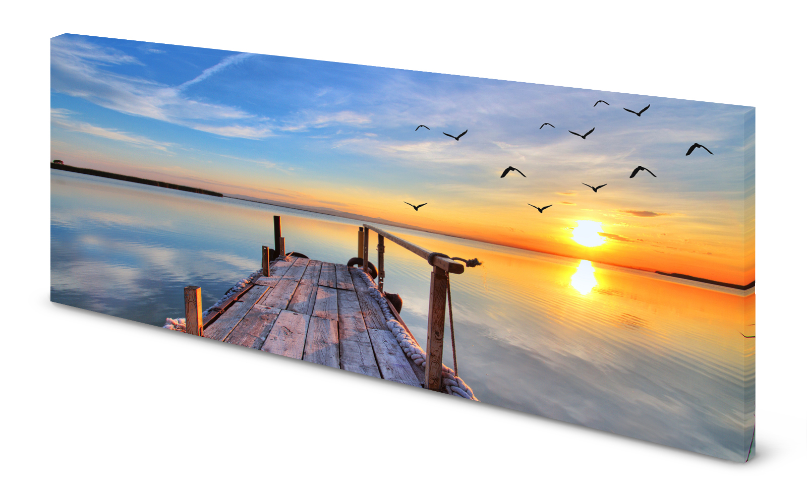 Magnettafel Pinnwand Bild Steg See Abendsonne Möwen gekantet