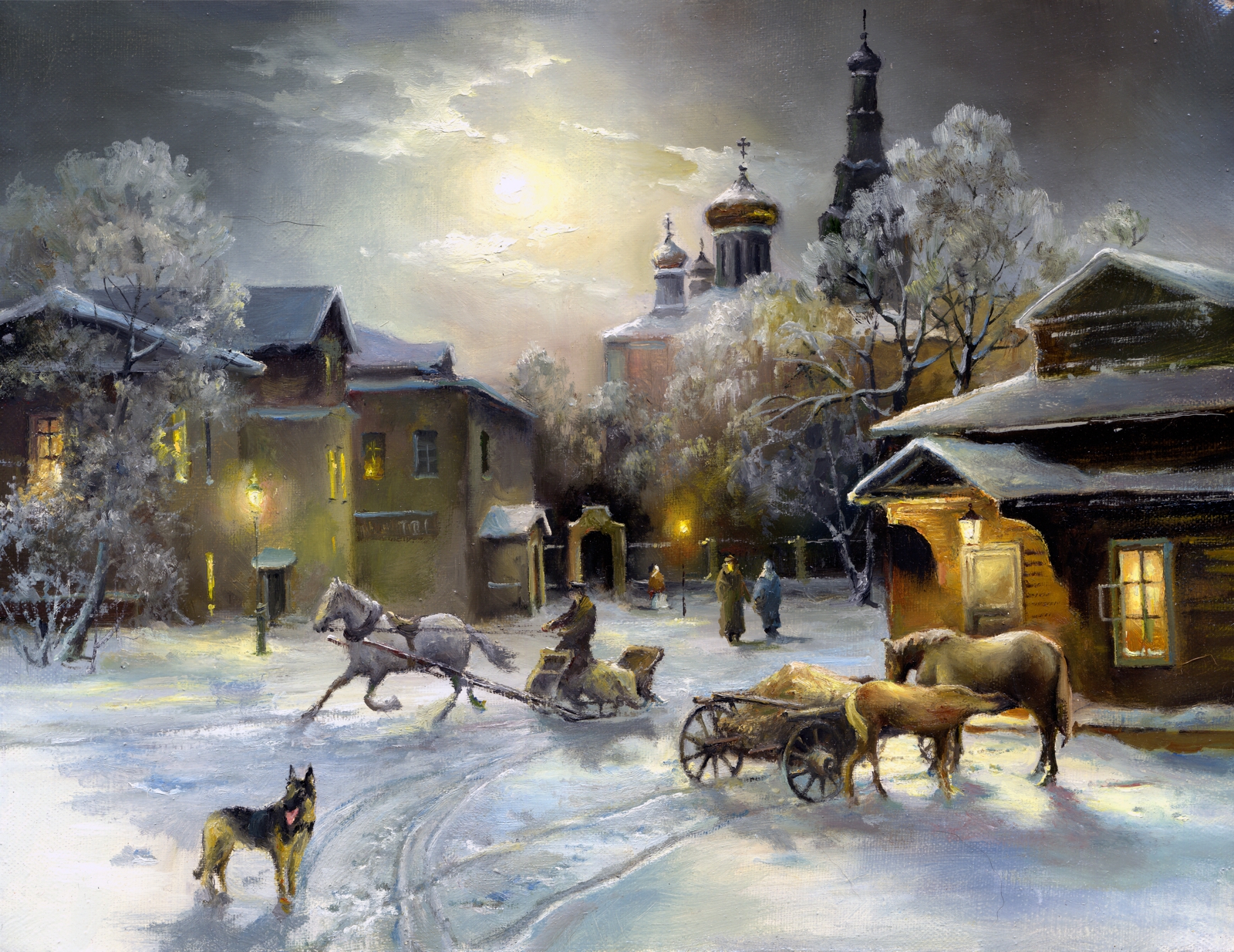 Leinwandbild Gemälde Winterabend