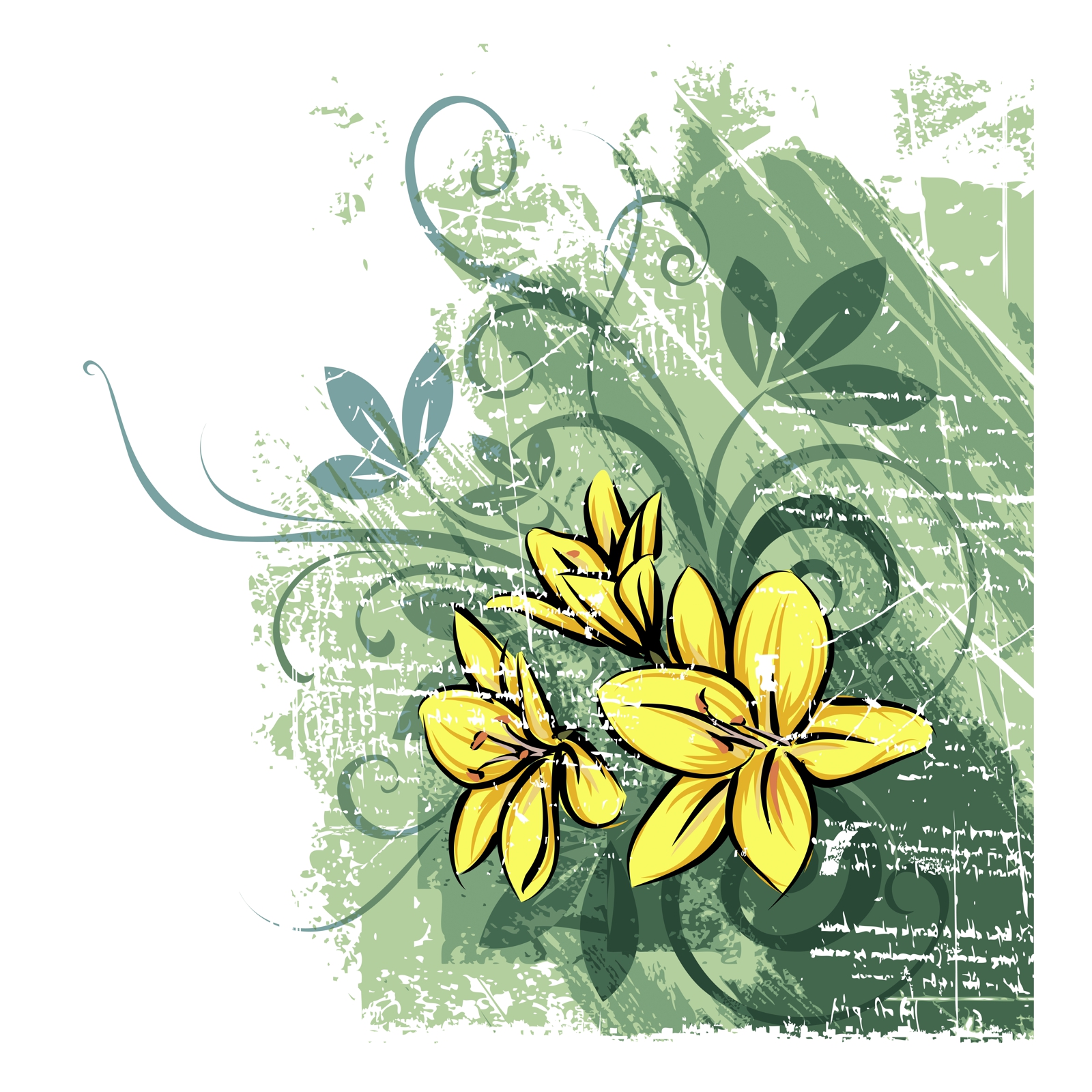 Leinwandbild Bild Wandbild Natur & Blumen Zeichnung modern in gelb und grün