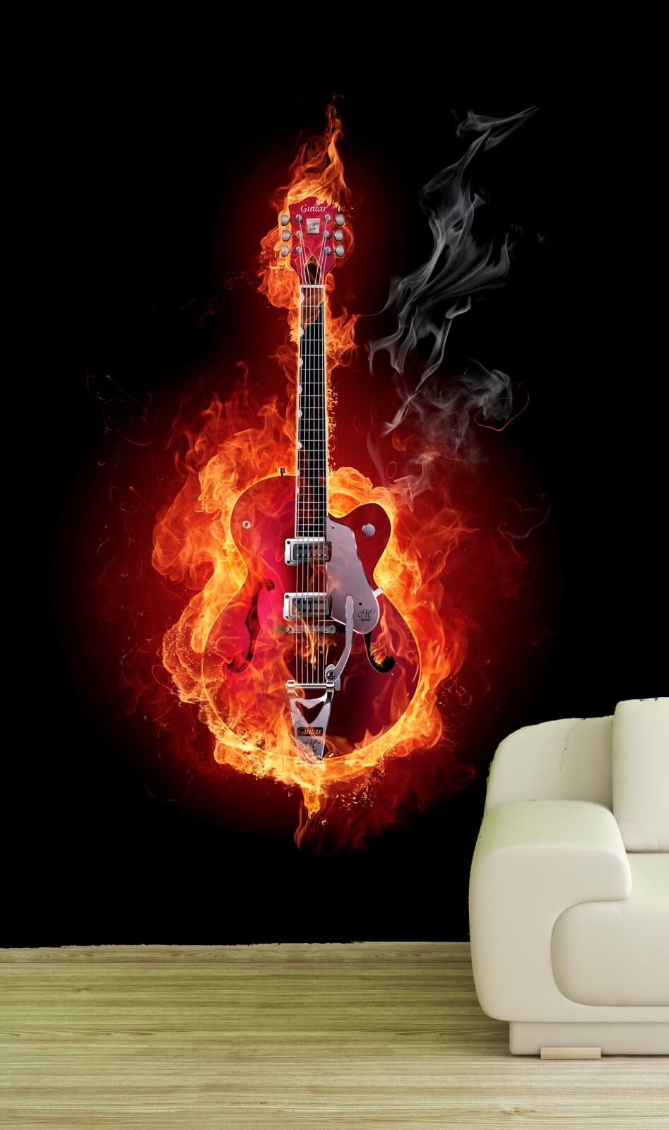 Vlies XXL Poster Fototapete Tapete Flammen Gitarre schwarz