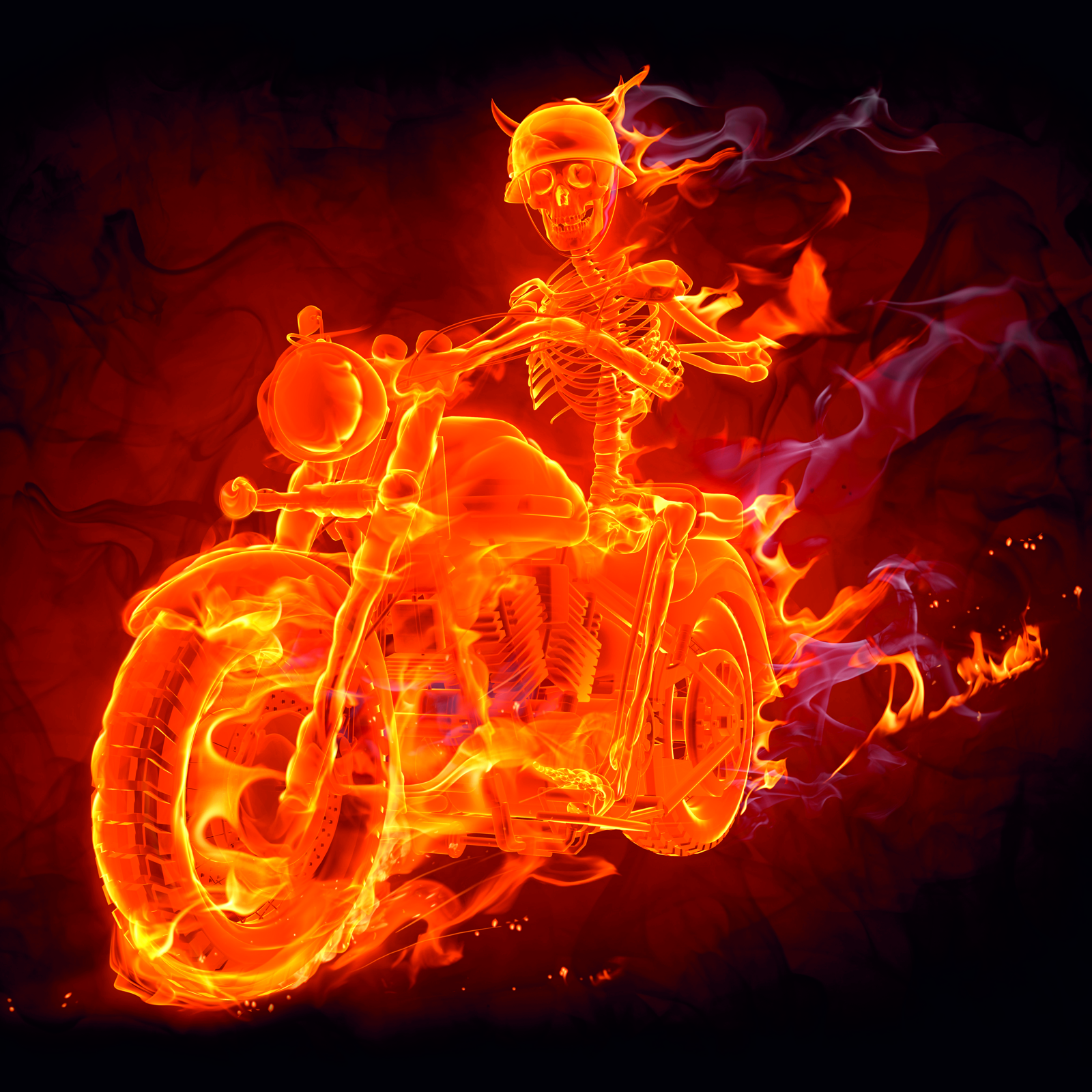 Beistelltisch Couchtisch mit Motiv Skelett in Flammen auf dem Motorrad