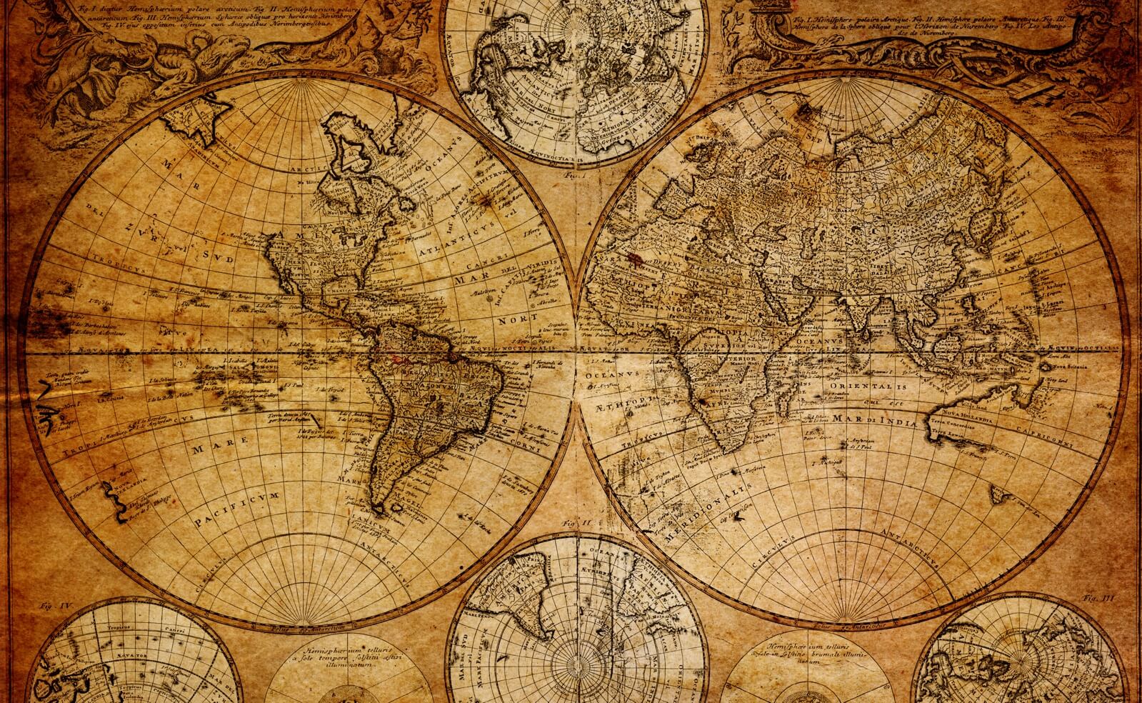 Couchtisch Tisch mit Motiv Bild Weltkarte Globus Antik 3