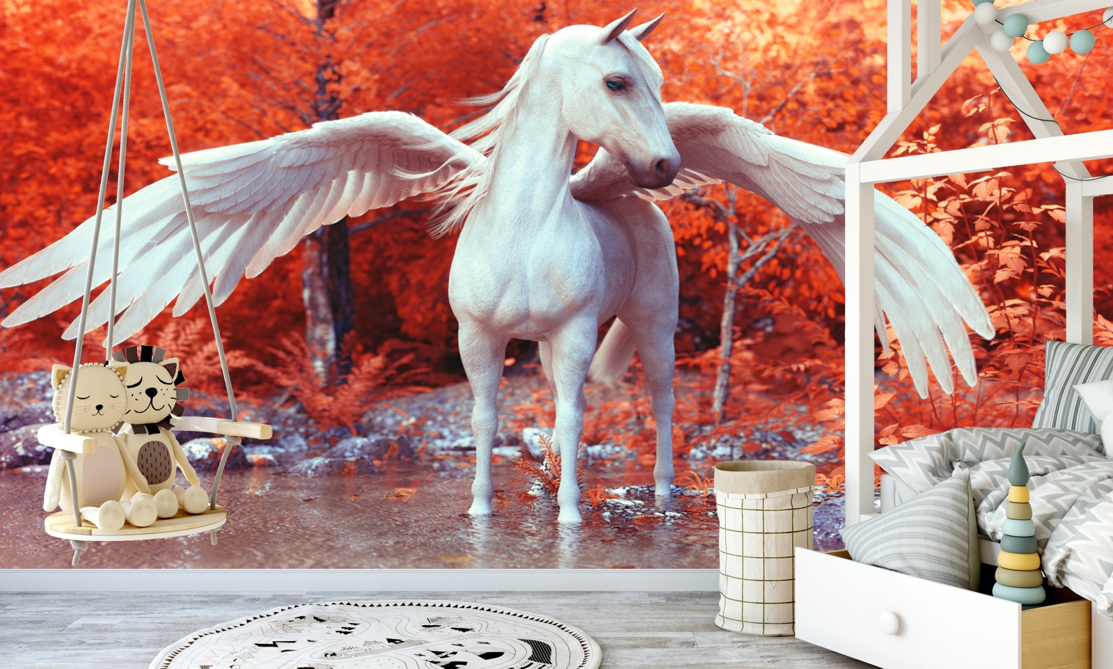 Vliestapete Poster Fototapete Tapete Pegasus Pferd Magic Wald