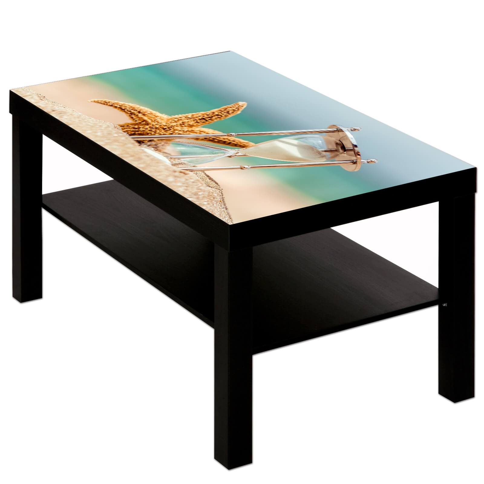 Couchtisch Tisch mit Motiv Bild Natur Seestern Sanduhr Meer Strand