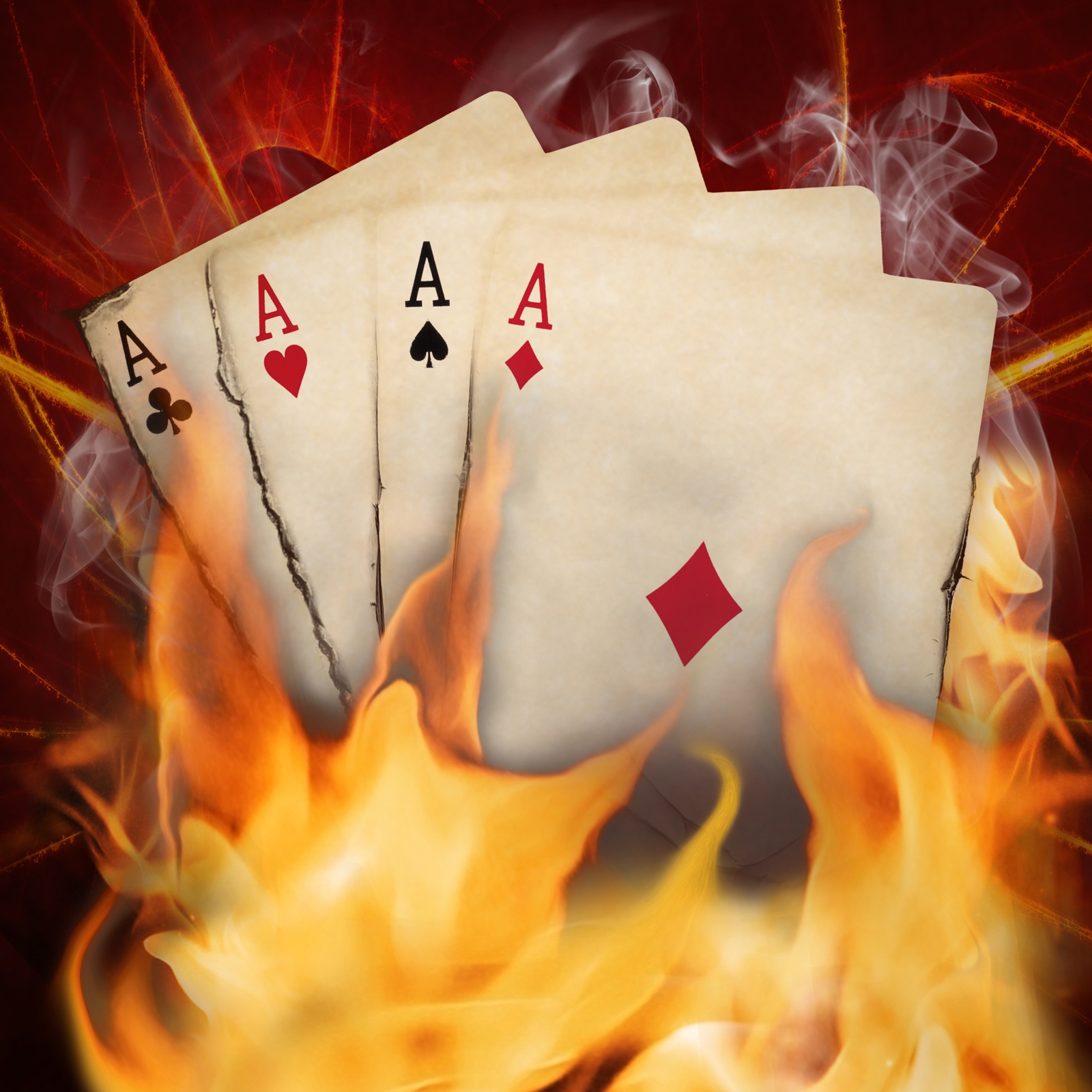 Beistelltisch Couchtisch mit Motiv Poker Casion 4 mal As in Flammen