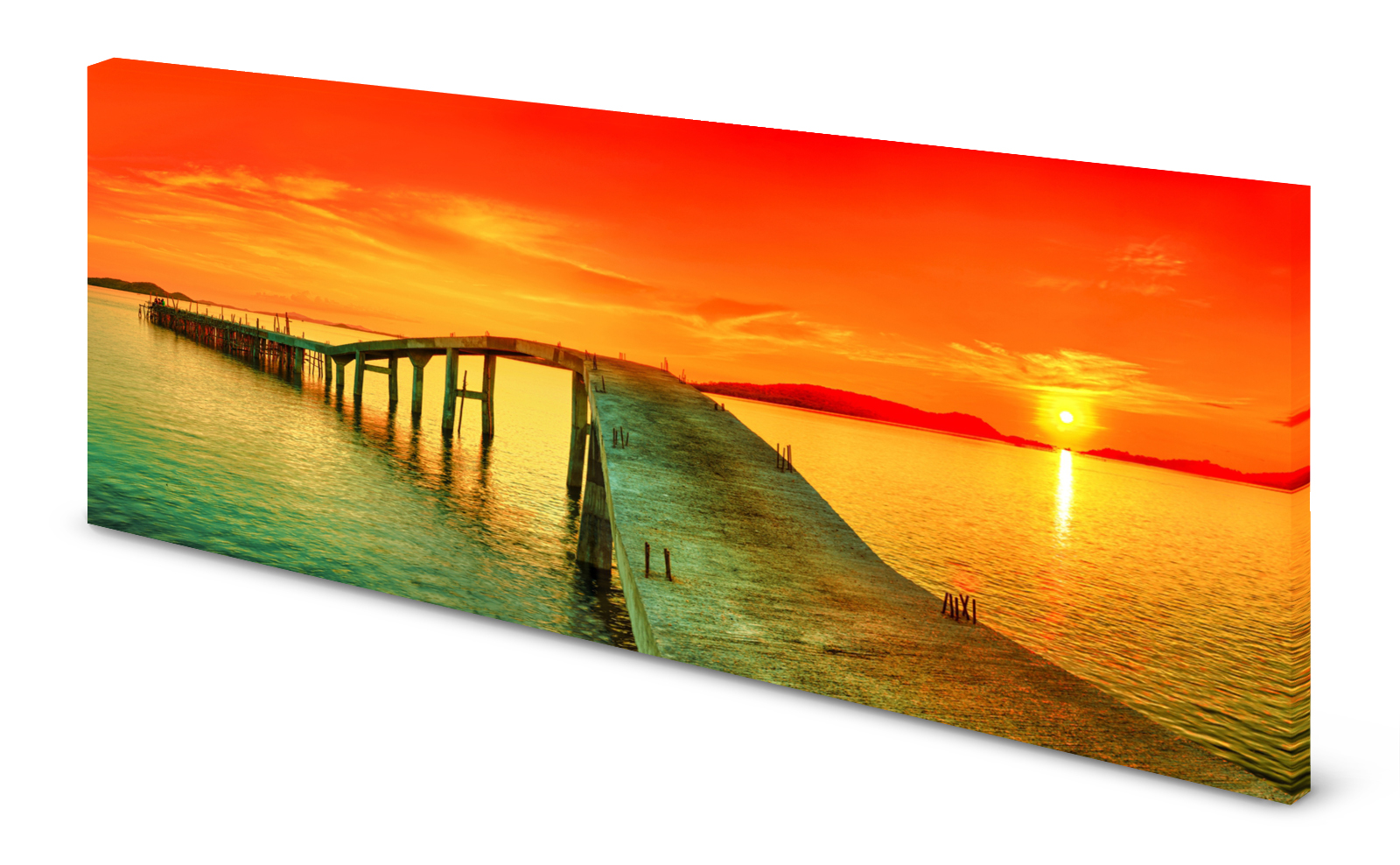 Magnettafel Pinnwand Bild Sonnenuntergang Karibik Steg gekantet