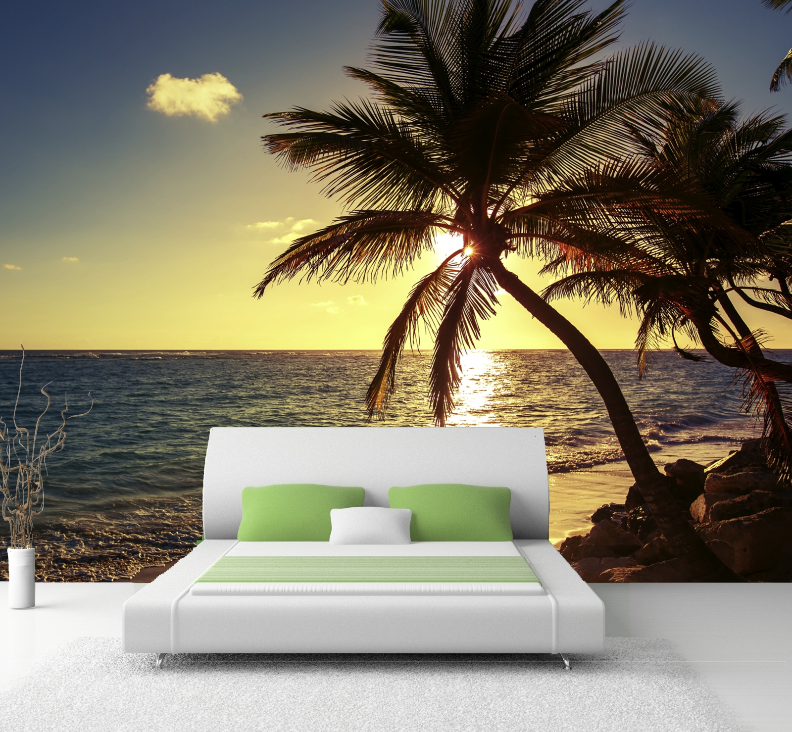 XXL Poster Fototapete Tapete Vlies Natur Karibik Palmen im Sonnenuntergang