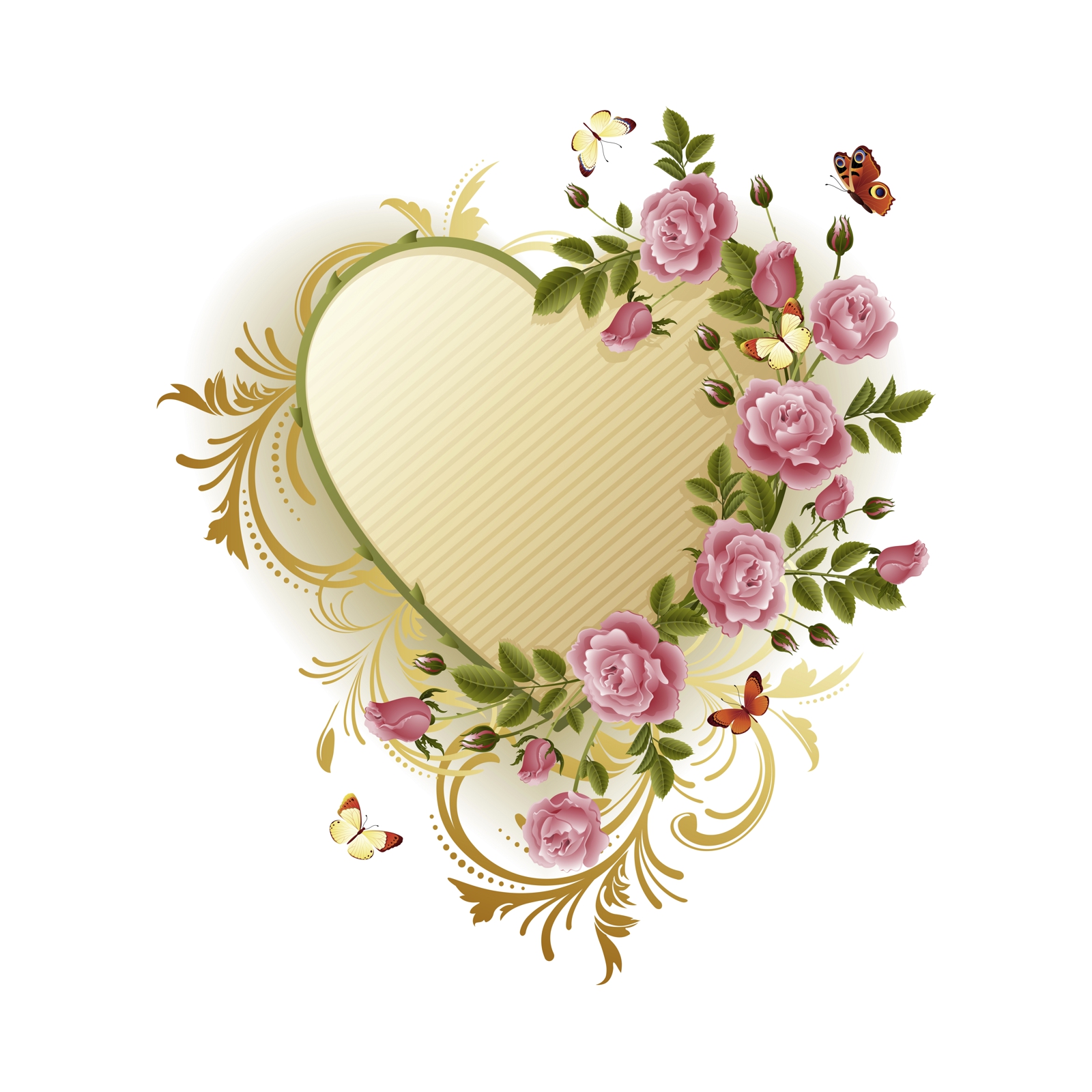 Beistelltisch Couchtisch mit Motiv Blumen Goldenes Herz mit Rosen