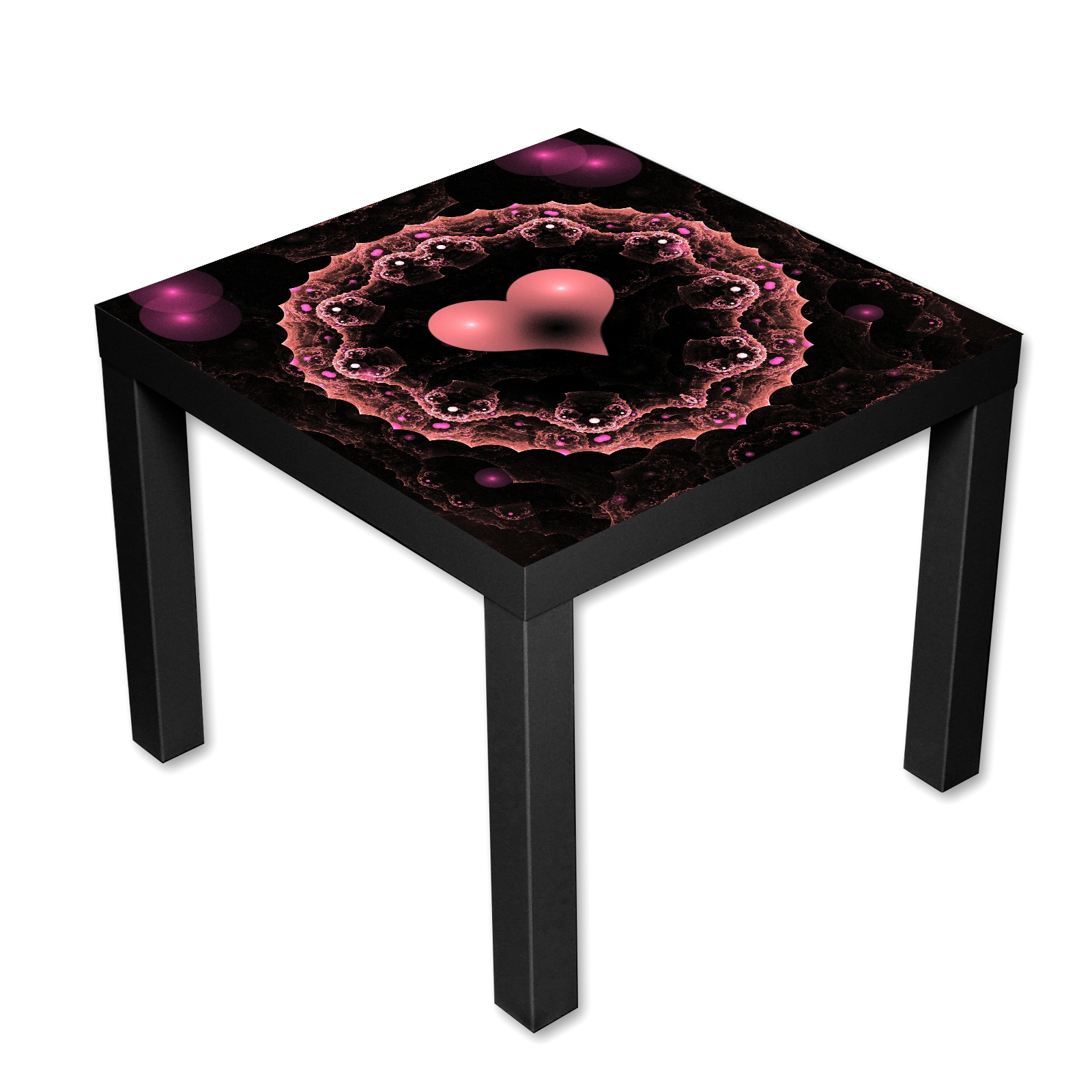 Beistelltisch Couchtisch mit Motiv Techno Herz in schwarz und rosa