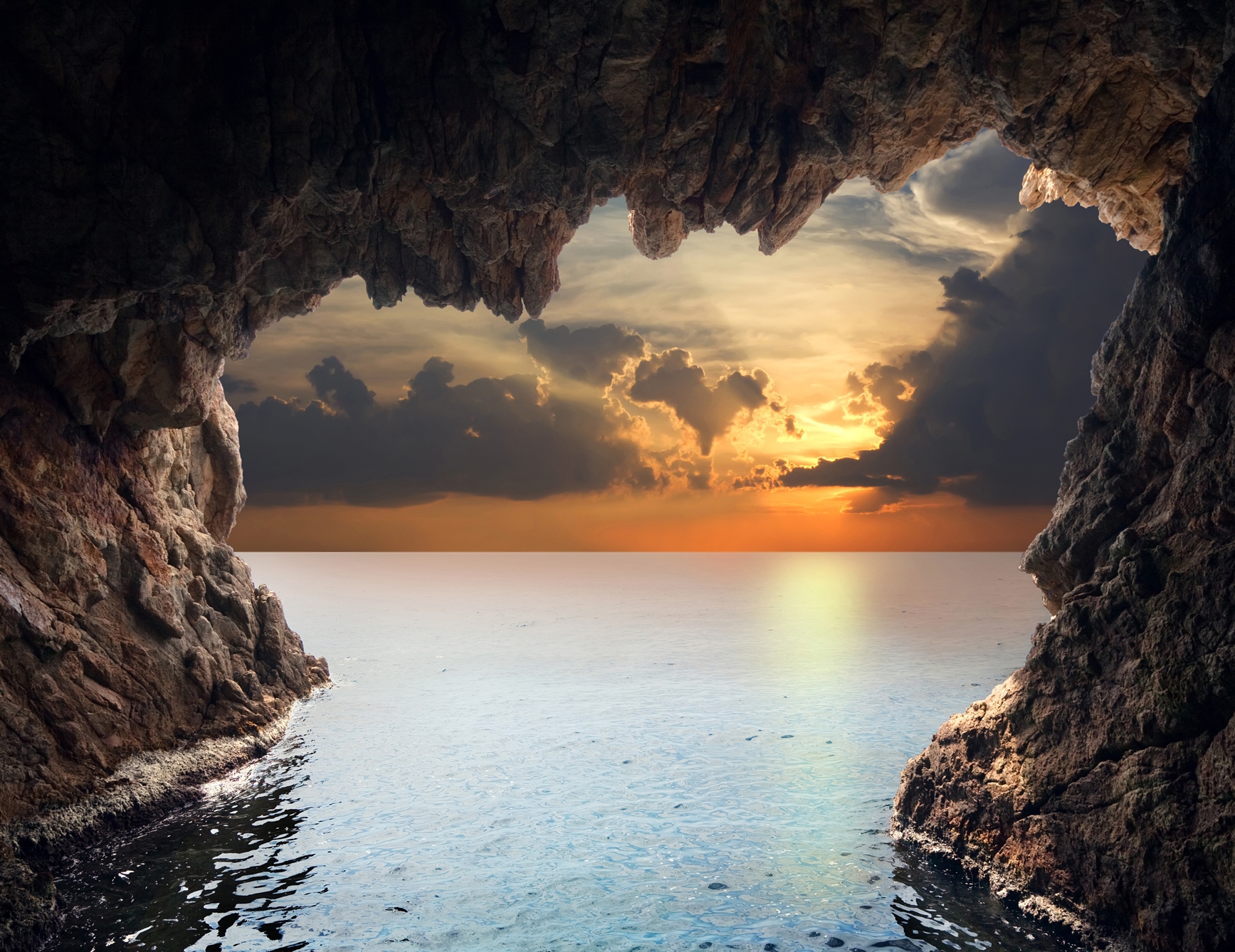 Vlies XXL-Poster Fototapete Natur Grotte in der Abendsonne