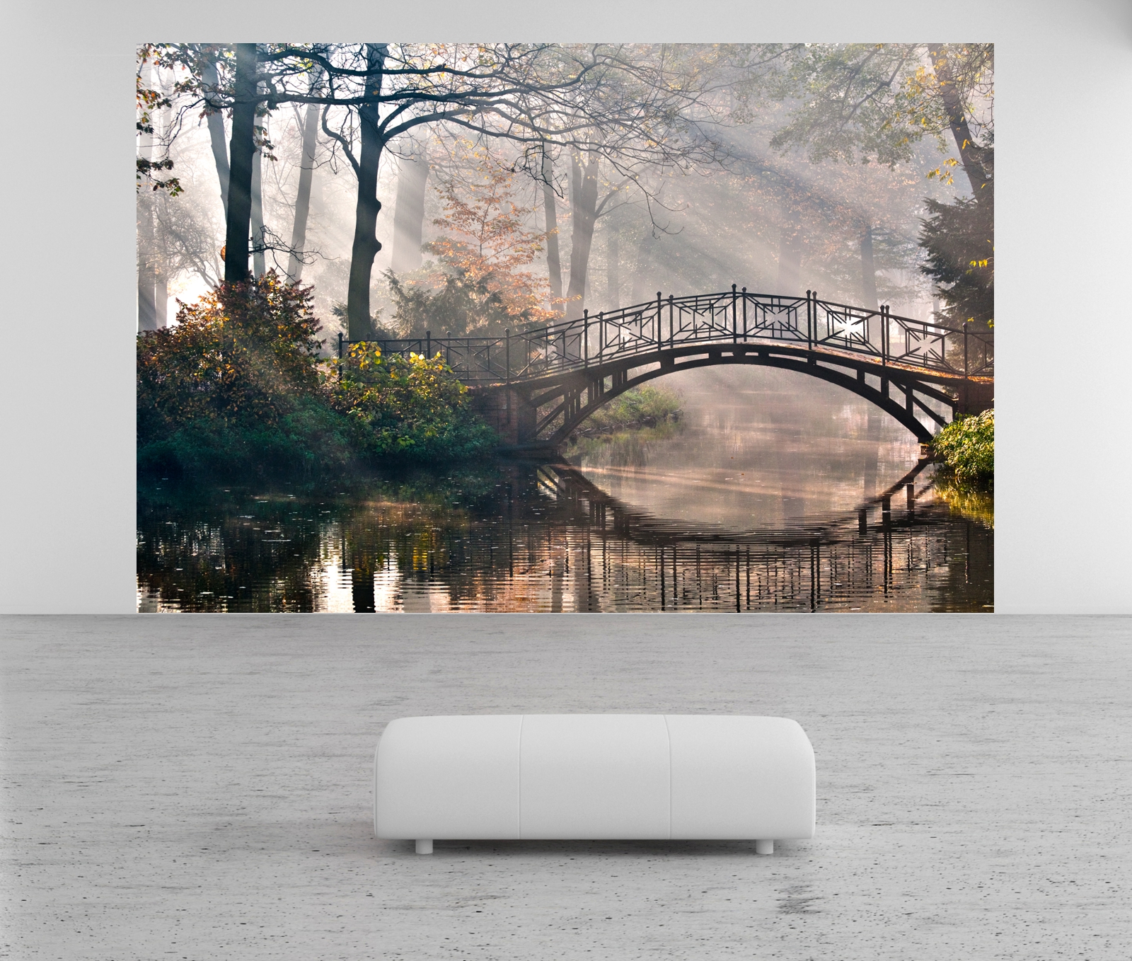 Vlies XXL-Poster Fototapete Natur & Blumen Brücke am Fluss